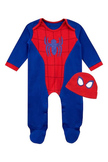 Character Blue/Red Baby Spiderman Sleepsuit and Hat Set