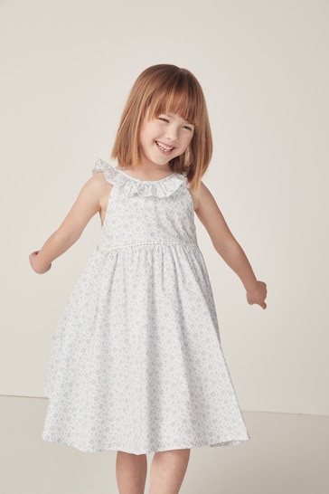 The White Company Blue Margot Floral Cotton Swing Dress