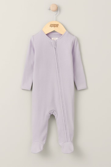 Mamas & Papas Purple Organic Rib Heather Zip Sleepsuit