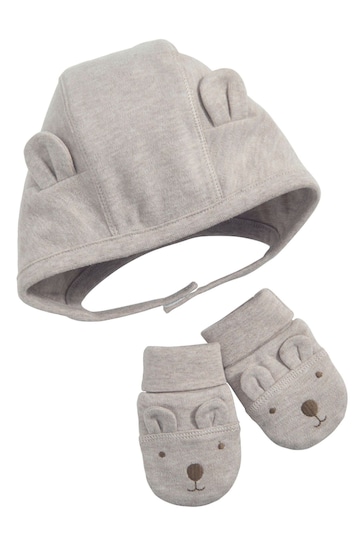 Mamas & Papas Grey 2 Piece Bear Ear Hat & Mittens Set