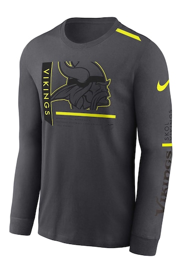Fanatics Grey NFL Minnesota Vikings VOLT Long Sleeve Dri Fit Cotton T-Shirt