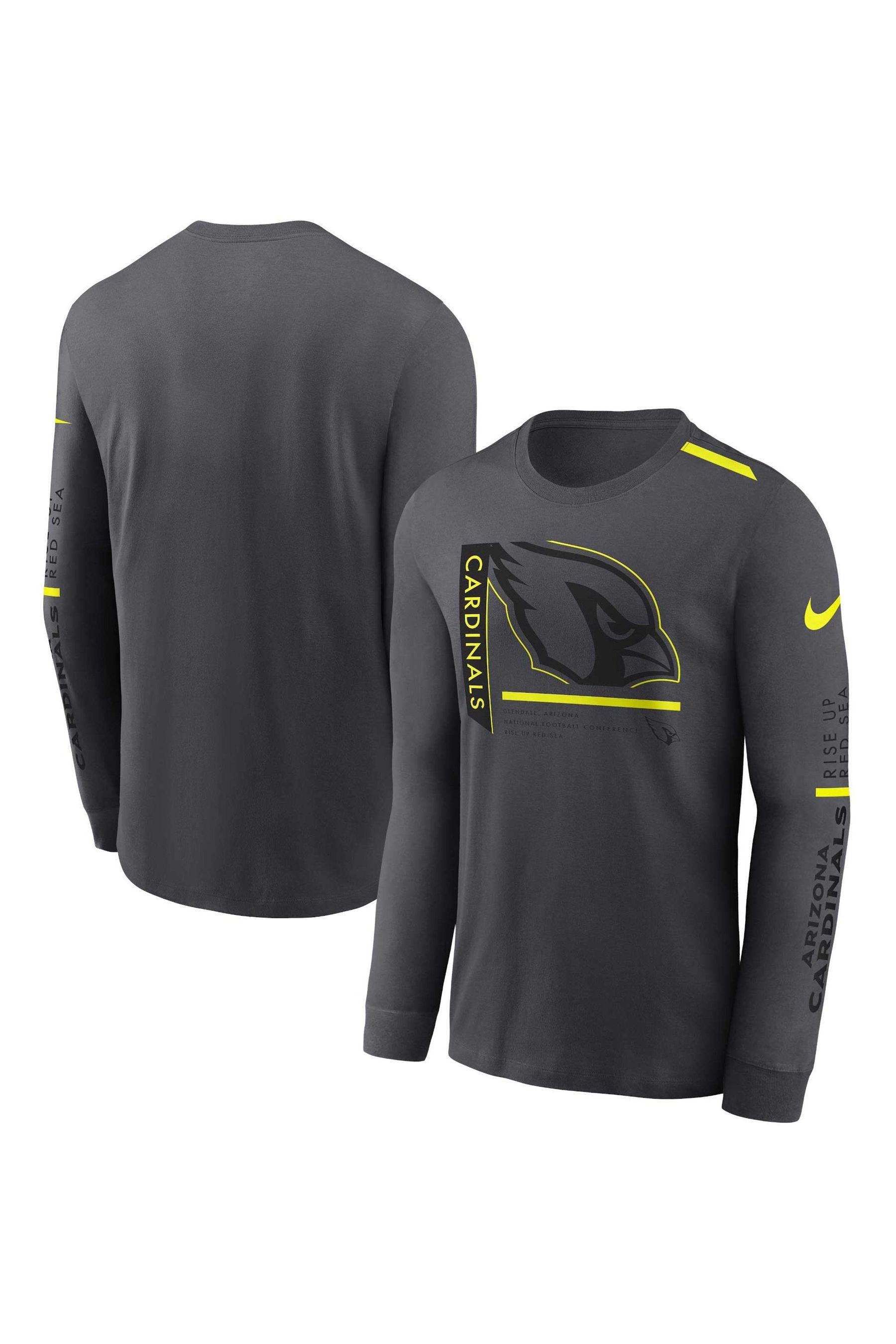 Fanatics Grey NFL Arizona Cardinals VOLT Long Sleeve Dri FIT Cotton T Shirt