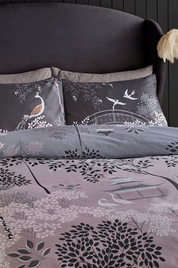 Sara Miller Blush Grey Pagoda Garden Duvet Cover and Pillowcase Set
