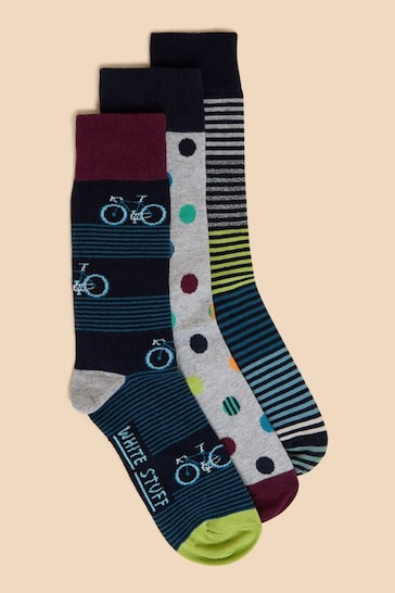 White Stuff Blue Bicycle Ankle Socks 3 Pack