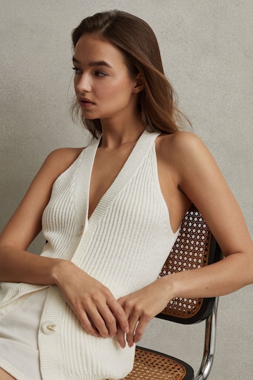 Reiss Ivory Sinead Knitted Halter Neck Top