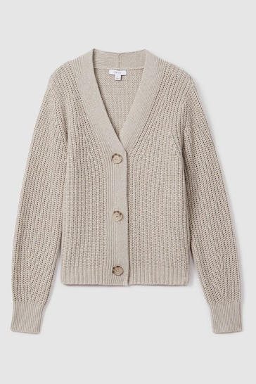 Reiss Neutral Ariana Cotton Blend Knitted Cardigan