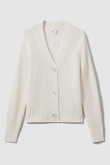 Reiss Ivory Ariana Cotton Blend Knitted Cardigan