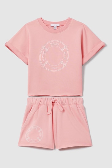 Reiss Pink Leah Teen Crew Neck T-Shirt and Shorts Set