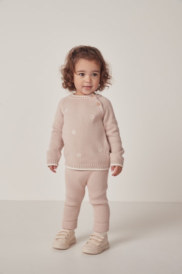 The White Company Pink Organic Cotton Knitted Rib Logo you