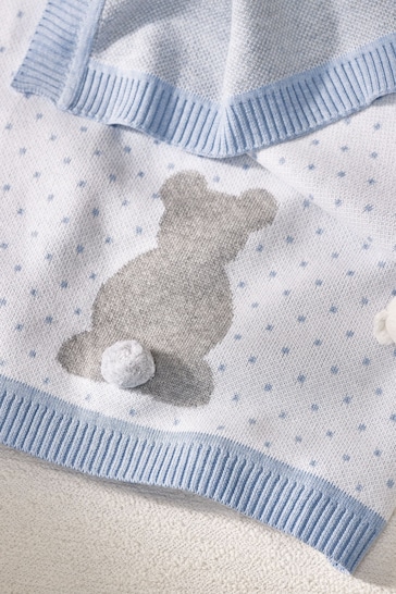 The White Company Blue Pom Bear Baby Blanket