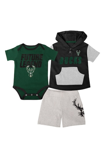 Fanatics Green NBA Milwaukee Bucks Bank Shot Creeper Short & T-Shirt Set Newborn
