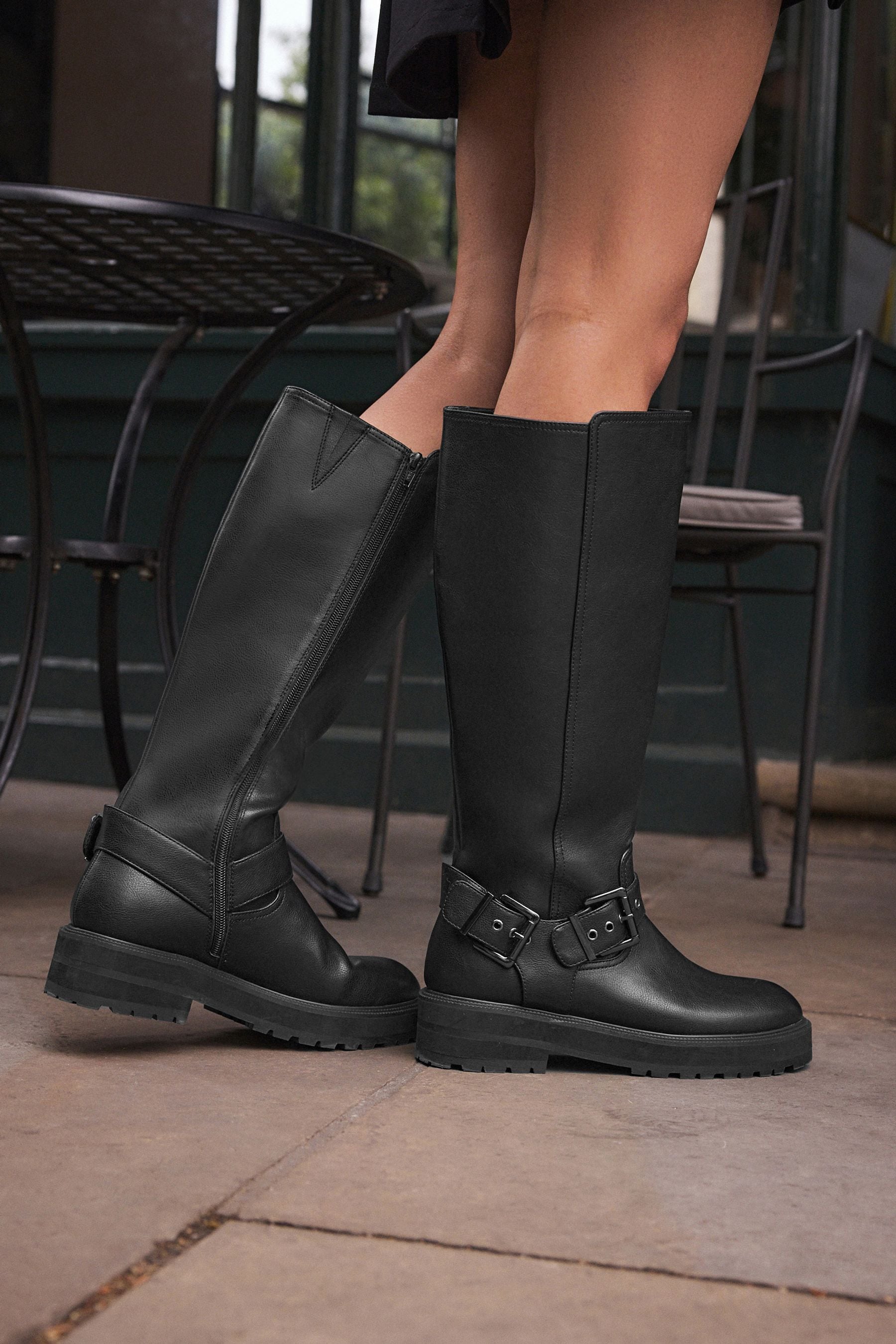 Biker knee high boots cheap