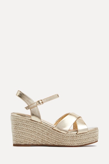 Linzi Gold Vision Crossover Rope Detail Wedges