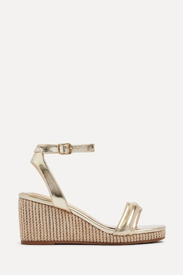 Linzi Gold Chelsea Faux Leather Rope Wedges With Padded Front Strap