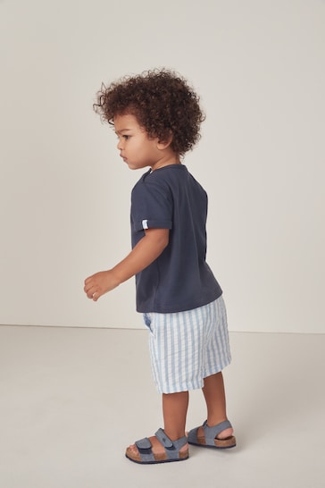 The White Company White Cotton Ribbed Anchor T-Shirt & Seersucker Stripe Short Set