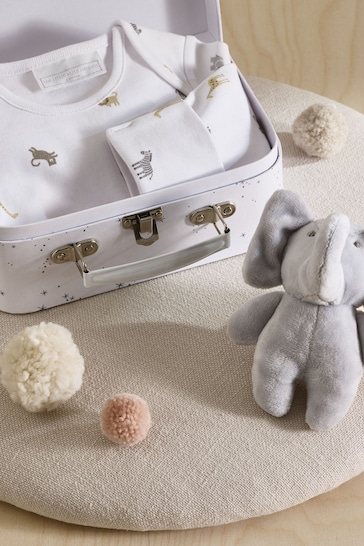 The White Company Organic Cotton Safari Suitcase White Gift Set