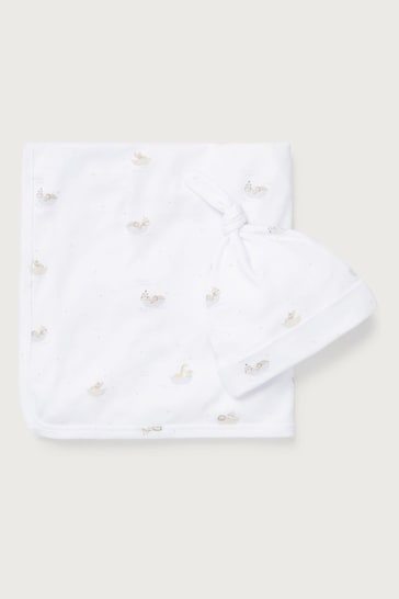 The White Company Organic Cotton Safari Boat White Blanket And Hat Set