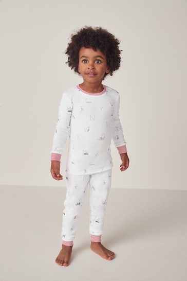 The White Company White Organic Cotton Slim Fit Animal Alphabet Print Pyjamas