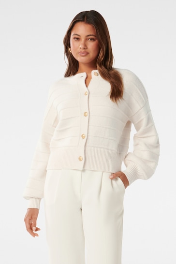 Forever New White Monroe Cropped Knit Cardigan