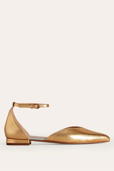 Boden Gold Ankle Strap Point Flats