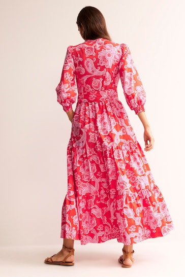 Boden Pink Alba Tiered Cotton Maxi Dress