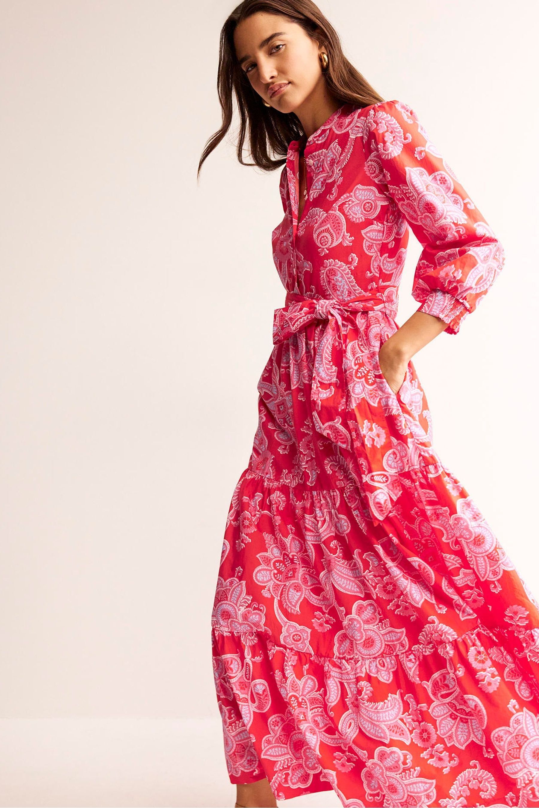 Buy Boden Pink Alba Tiered 100 Cotton Maxi Dress from the Next UK online shop