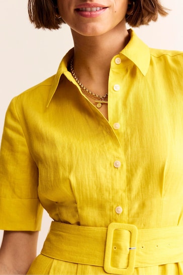 Boden Yellow Louise Linen Midi Shirt Dress