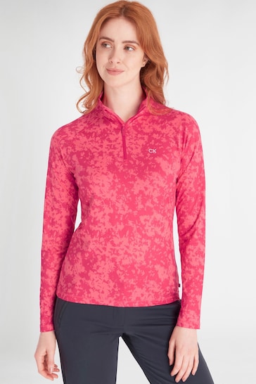 Calvin Klein Golf Pink Canvas Print Zip Top