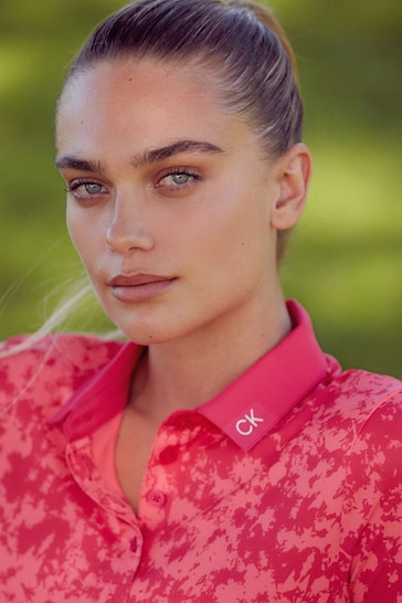 Calvin Klein Golf Pink Canvas Print Polo Shirt