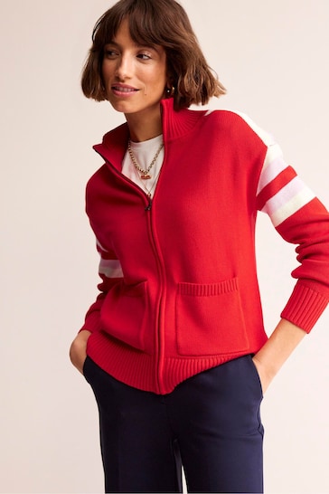 Boden Red Knitted Zip Up Cardigan