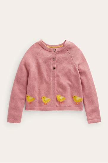 Boden Pink Chick Embroidered Cardigan