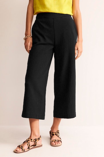 Boden Black Pull-on Doublecloth Trousers