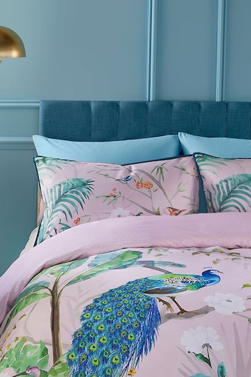 Soiree Pink Peacock Jungle 200 Thread Count Duvet Cover Set