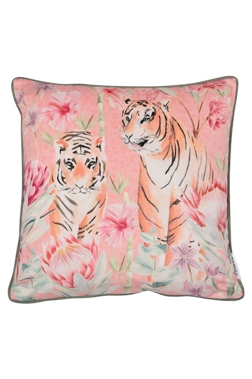 Soiree Coral Pink/Camel Brown Tropical Leopard Luxe Velvet Filled Cushion
