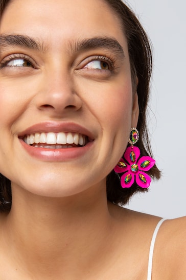 Aela Pink Powdercoat Flower Drop Earrings
