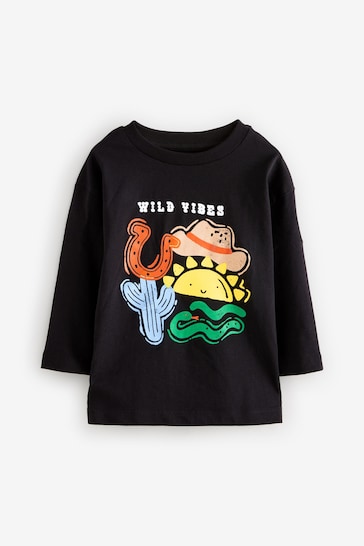 Black Wild Vibes 100% Cotton Long Sleeve Character T-Shirt (3mths-7yrs)