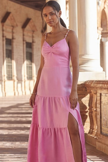 Sosandar Pink Tiered Hem Maxi Dress