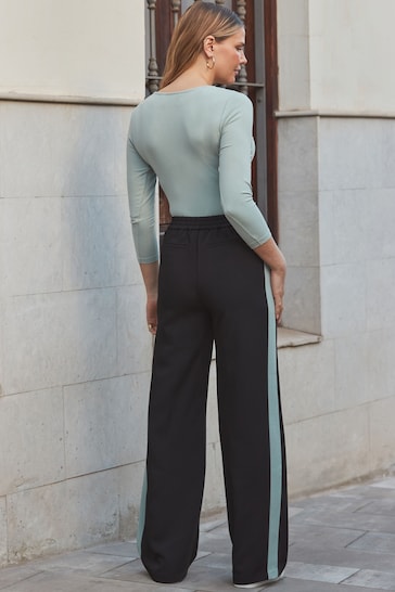 Sosandar Black Side Stripe Wide Leg Trousers