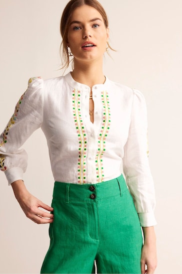 Boden White Ava Embroidered Top