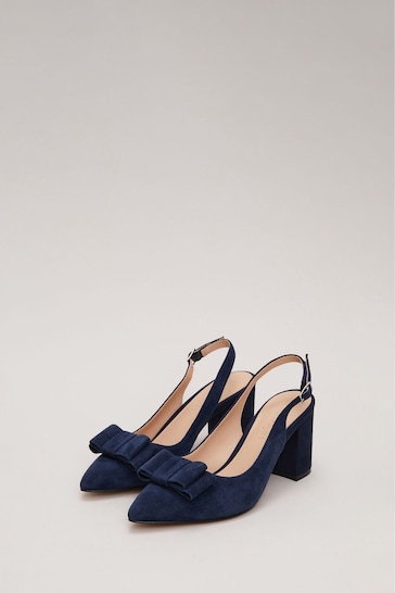 Phase Eight Blue Bow Front Slingback Block Heel Shoes