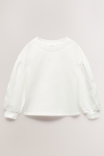 Mango Embroidered Sleeve White Sweatshirt