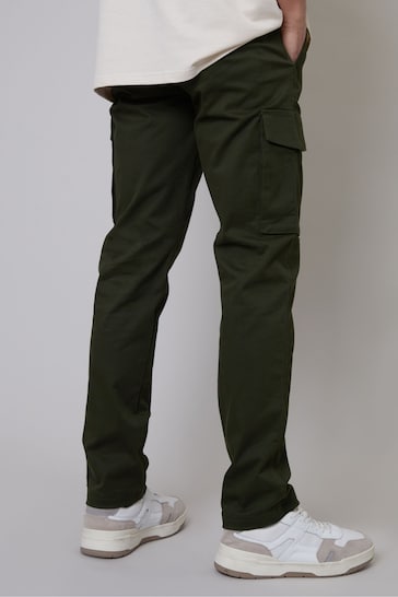 Threadbare Forest Green Cotton Cargo Pocket Chino Trousers With Stretch
