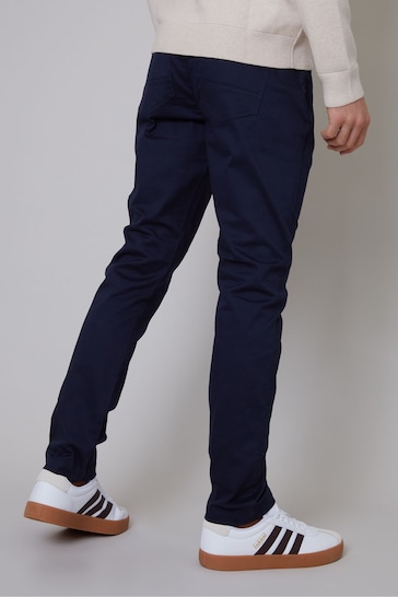 Threadbare Blue Cotton Slim Fit 5 Pocket Chino Trousers With Stretch