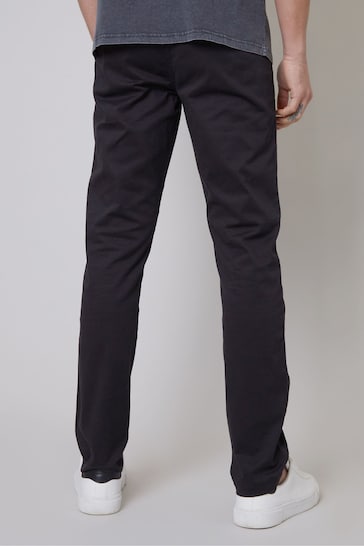Threadbare Black Cotton Slim Fit Chino Trousers With Stretch