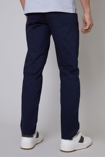 Threadbare Blue Cotton Regular Fit Chino Trousers with Stretch