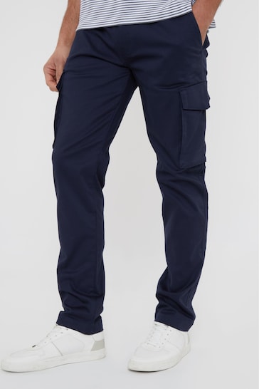 Threadbare Navy Cotton Cargo Pocket Chino Trousers With Stretch