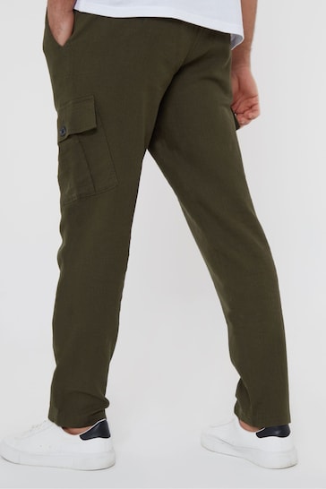 Threadbare Green Linen Blend Cargo Trousers