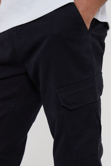 Threadbare Black Cotton Jogger Style Cargo Trousers With Stretch