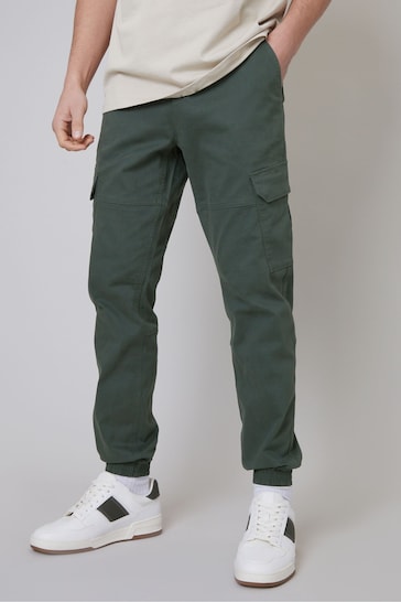 Threadbare Grey Cotton Jogger Style Cargo Trousers With Stretch
