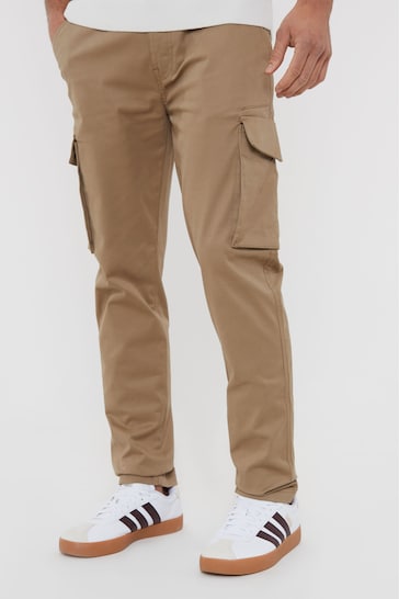 Threadbare Stone Cotton Cargo Pocket Chino Trousers With Stretch